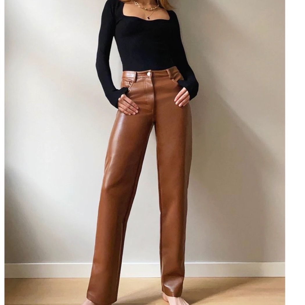 Wilfred Melina Vegan Leather Pants Brown Straight Leg High Waist Womens Size 2
